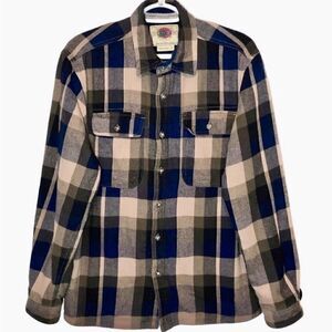 Boston Traders Polar Fleece Lined Flannel Shirt Jacket in Navy/Tan/Brown Men’s M